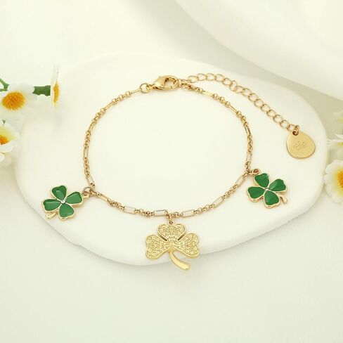 Clover Bracelet Anklet for Women 18K Gold Plated Cubic Zirconia Dainty Irish Lucky Four Leaf Clover & Shamrock Adjustable Anklets Bracelets Trendy Jewelry St. Patrick's Day Gifts in Saudi Arabia