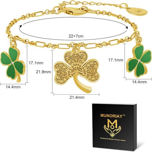 Clover Bracelet Anklet for Women 18K Gold Plated Cubic Zirconia Dainty Irish Lucky Four Leaf Clover & Shamrock Adjustable Anklets Bracelets Trendy Jewelry St. Patrick's Day Gifts in Saudi Arabia