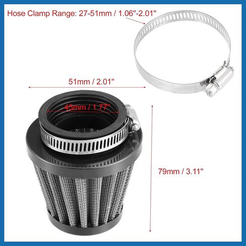 Universal 45mm Air Filter Cleaner Round Tapered Replacement for Motorcycle Black Item Replacement in Saudi Arabia