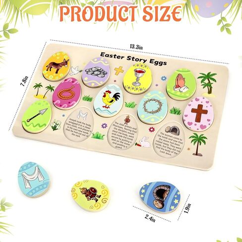 12 قطعة من بيض عيد الفصح الخشبي مع رموز ذات معنى، هدايا مسيحية تفاعلية وتعليمية لعيد الفصح، حشو سلة صيد عيد الفصح، مستلزمات أنشطة حفلات يسوع الدينية in Kuwait