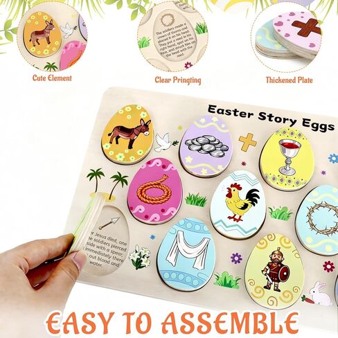 12 قطعة من بيض عيد الفصح الخشبي مع رموز ذات معنى، هدايا مسيحية تفاعلية وتعليمية لعيد الفصح، حشو سلة صيد عيد الفصح، مستلزمات أنشطة حفلات يسوع الدينية in Kuwait