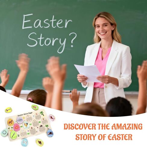 12 قطعة من بيض عيد الفصح الخشبي مع رموز ذات معنى، هدايا مسيحية تفاعلية وتعليمية لعيد الفصح، حشو سلة صيد عيد الفصح، مستلزمات أنشطة حفلات يسوع الدينية in Kuwait