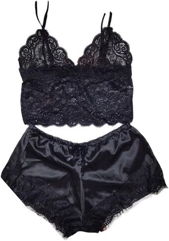 Women's Pajama Set - Lace-Accented Two-Piece Sleepwear, Luxe Silky Design in Saudi Arabia