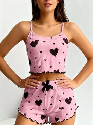 Womens Pajama Set 2 Piece Cami and Shorts Sleepwear Lounge Set Womens Clothing for Home Wear in Saudi Arabia