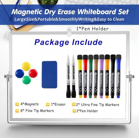 ​Magnetic Desktop Whiteboard with Calendar 12x16 Inch, Double Sided Tabletop Whiteboard with 10 Premium Markers (for Small Grids), 15-Pc Portable Monthly Planner for Office & School in Saudi Arabia