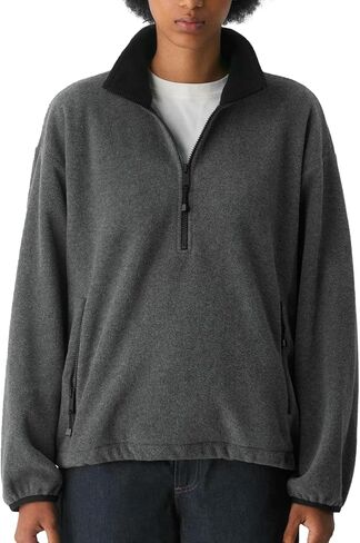 Women Oversized Fleece Jacket Casual Half Zip Pullover Sherpa Sweatshirts Fall Winter Warm Outerwear with Pockets in Saudi Arabia