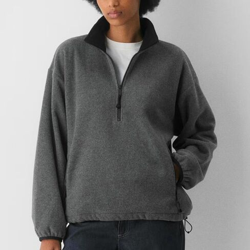 Women Oversized Fleece Jacket Casual Half Zip Pullover Sherpa Sweatshirts Fall Winter Warm Outerwear with Pockets in Saudi Arabia