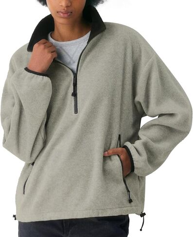 Women Oversized Fleece Jacket Casual Half Zip Pullover Sherpa Sweatshirts Fall Winter Warm Outerwear with Pockets in Saudi Arabia