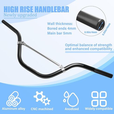 Universal 7/8" 22mm Dirt Bike Handlebar Set,Choice of Mid or High-Rise Aluminum Handlebars with Anti-Slip Grips & Crossbar for Pit Bike, Dirt Bike,ATV, Quad,Motorcycle (Black, High Rise Handlebar) in Saudi Arabia
