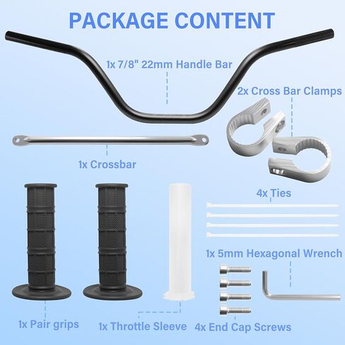Universal 7/8" 22mm Dirt Bike Handlebar Set,Choice of Mid or High-Rise Aluminum Handlebars with Anti-Slip Grips & Crossbar for Pit Bike, Dirt Bike,ATV, Quad,Motorcycle (Black, High Rise Handlebar) in Saudi Arabia
