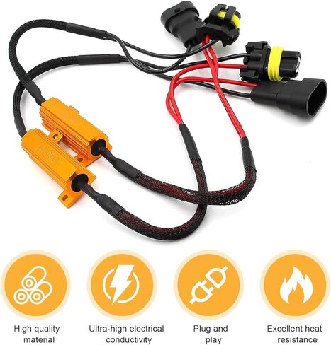 2 قطعة 9006/HB4 LED مجموعة مقاوم الحمل، 50 وات 6 أوم وحدة فك تشفير الأخطاء المضادة للوميض، مصباح الضباب الأمامي للسيارة ومحول سرج مقاوم إشارة الانعطاف، هالوجين عالمي لترقية LED in Kuwait