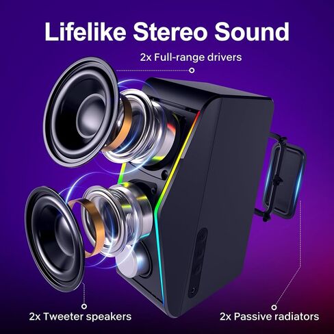 Computer Speakers, Dynamic RGB PC Speakers, Bluetooth 5.0 HiFi Computer Speakers for Desktop with 2 Bass Diaphragms & 4 Speaker Units, USB Powered & 3.5mm AUX Cable for PC Laptop Monitor Tablet Phone in Kuwait