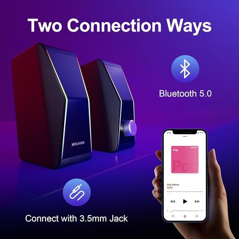 Computer Speakers, Dynamic RGB PC Speakers, Bluetooth 5.0 HiFi Computer Speakers for Desktop with 2 Bass Diaphragms & 4 Speaker Units, USB Powered & 3.5mm AUX Cable for PC Laptop Monitor Tablet Phone in Kuwait