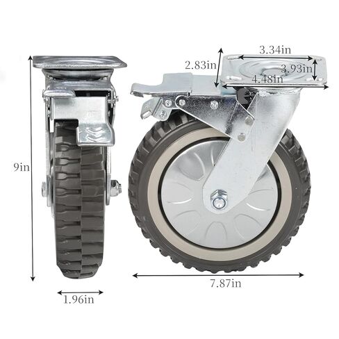 uyoyous 8 In Caster Wheels Industrial Heavy Duty Casters 4 Pack Anti-Skid Polychloride Swivel Casters Utility Cart Wheels with zinc top Plate 360 Degree Rotation Under 1760lb Wheel with Locking Brakes in Kuwait