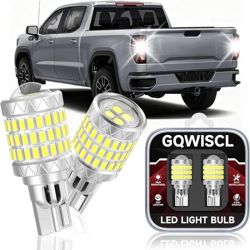 مصابيح إضاءة عكسية 921 912 LED تناسب شيفروليه 2014-2025 سيلفرادو 1500 2500 3500 HD، 6000K أبيض بارد، سطوع 600% مع لمبة إضاءة احتياطية لجهاز العرض HD، التوصيل والتشغيل، حزمة من 2 in Kuwait