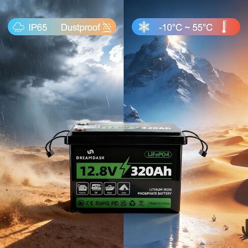 12V 320Ah LiFePO4 Battery Lithium Rechargeable with Bluetooth 200A BMS,Capacity ≥ 80% after 15000+ cycles, IP65,works from -10℃ to 55℃,for golf cart,RV, Boat,Campervan,Backup Power,Home Energy Storage in Kuwait