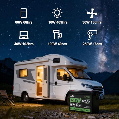 12V 320Ah LiFePO4 Battery Lithium Rechargeable with Bluetooth 200A BMS,Capacity ≥ 80% after 15000+ cycles, IP65,works from -10℃ to 55℃,for golf cart,RV, Boat,Campervan,Backup Power,Home Energy Storage in Kuwait
