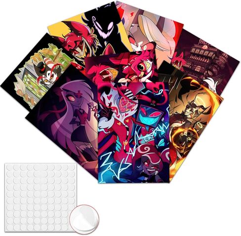 Pounchi Hotel Cartoon Posters (8 Pcs with Glue Dots) 11.2" x 16.5" Cartoon HD Printing Poster Unframed Version for Room Bedroom Club Wall Art Decor for Teens in Kuwait