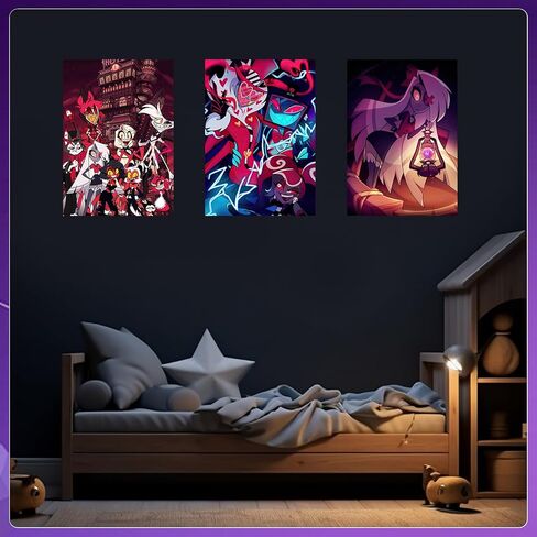 Pounchi Hotel Cartoon Posters (8 Pcs with Glue Dots) 11.2" x 16.5" Cartoon HD Printing Poster Unframed Version for Room Bedroom Club Wall Art Decor for Teens in Kuwait