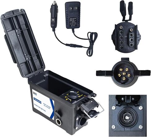 Trailer Light 7-Way Plug Tester with 7, 6, 4/5 Pin Adapter, Water-Resistant Portable Electric Brake Tester for RV/Boat/Utility Trailer with Short Circuit Protection(Battery NOT Included) in Kuwait