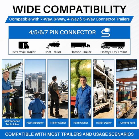 Trailer Light 7-Way Plug Tester with 7, 6, 4/5 Pin Adapter, Water-Resistant Portable Electric Brake Tester for RV/Boat/Utility Trailer with Short Circuit Protection(Battery NOT Included) in Kuwait