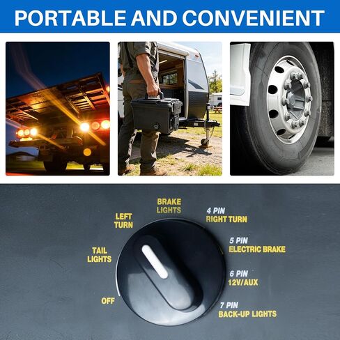 Trailer Light 7-Way Plug Tester with 7, 6, 4/5 Pin Adapter, Water-Resistant Portable Electric Brake Tester for RV/Boat/Utility Trailer with Short Circuit Protection(Battery NOT Included) in Kuwait