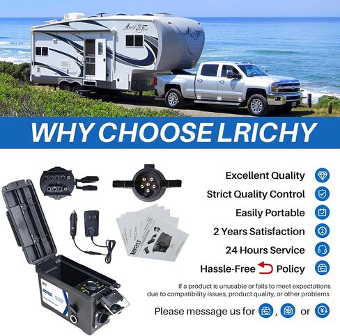 Trailer Light 7-Way Plug Tester with 7, 6, 4/5 Pin Adapter, Water-Resistant Portable Electric Brake Tester for RV/Boat/Utility Trailer with Short Circuit Protection(Battery NOT Included) in Kuwait