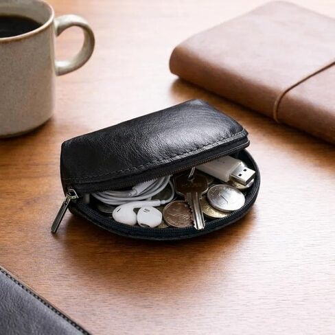 Head Layer Cowhide Coin Purse with Zipper, Mini Leather Storage Pouch for Coins, Keys and Small Essentials,Deep Blue in Saudi Arabia