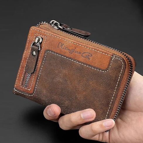 Men‘s Retro Short Wallet, Multifunctional PU Leather Zipper Card Holder – Great Gift for Men (Dark Grey) in Saudi Arabia