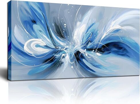 Blue White and Gray Abstract Canvas Wall Art for Living Room Framed Large Print Picture Painting Wall Decor for Bedroom Office Modern Home Abstract Wall Decorations Artwork Size 20x40 Ready to Hang in Saudi Arabia