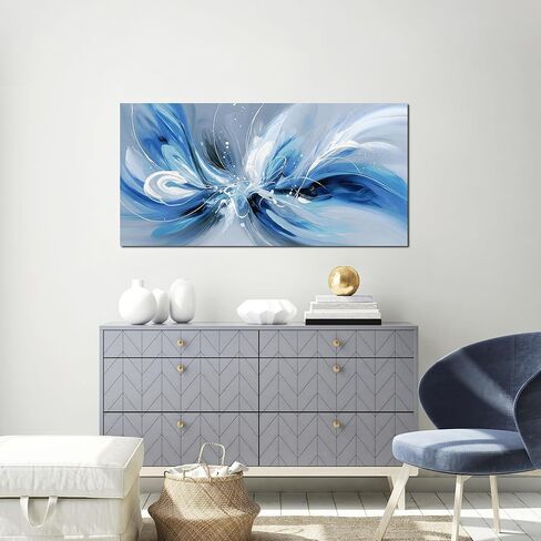 Blue White and Gray Abstract Canvas Wall Art for Living Room Framed Large Print Picture Painting Wall Decor for Bedroom Office Modern Home Abstract Wall Decorations Artwork Size 20x40 Ready to Hang in Saudi Arabia