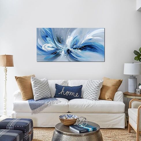 Blue White and Gray Abstract Canvas Wall Art for Living Room Framed Large Print Picture Painting Wall Decor for Bedroom Office Modern Home Abstract Wall Decorations Artwork Size 20x40 Ready to Hang in Saudi Arabia