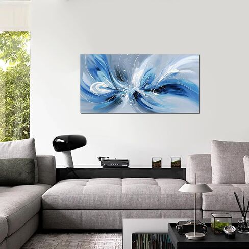 Blue White and Gray Abstract Canvas Wall Art for Living Room Framed Large Print Picture Painting Wall Decor for Bedroom Office Modern Home Abstract Wall Decorations Artwork Size 20x40 Ready to Hang in Saudi Arabia