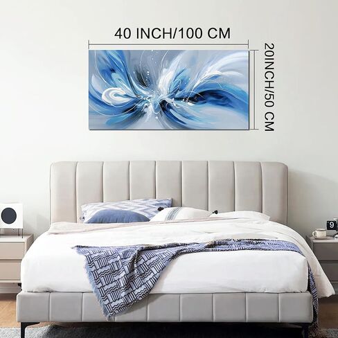 Blue White and Gray Abstract Canvas Wall Art for Living Room Framed Large Print Picture Painting Wall Decor for Bedroom Office Modern Home Abstract Wall Decorations Artwork Size 20x40 Ready to Hang in Saudi Arabia