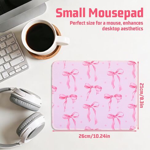 Thinp Bow Mouse Pad, 10 x 8 Inch Square Computer Mouse Pad Small Mouses Pads with Non-Slip Rubber Base Cute Kawaii Mouses Pads Washable Mouse-Mat for Laptop Home Office Gaming Working (Pink) in Saudi Arabia
