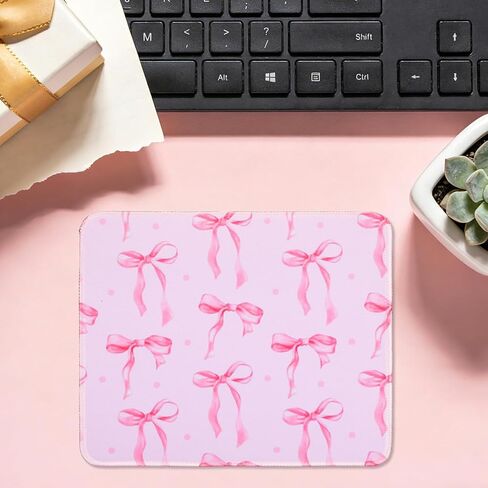 Thinp Bow Mouse Pad, 10 x 8 Inch Square Computer Mouse Pad Small Mouses Pads with Non-Slip Rubber Base Cute Kawaii Mouses Pads Washable Mouse-Mat for Laptop Home Office Gaming Working (Pink) in Saudi Arabia