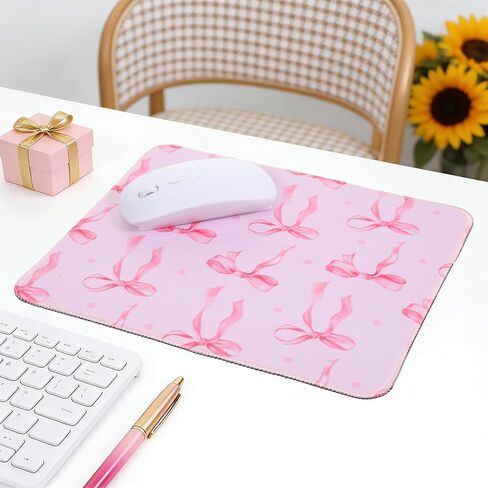 Thinp Bow Mouse Pad, 10 x 8 Inch Square Computer Mouse Pad Small Mouses Pads with Non-Slip Rubber Base Cute Kawaii Mouses Pads Washable Mouse-Mat for Laptop Home Office Gaming Working (Pink) in Saudi Arabia