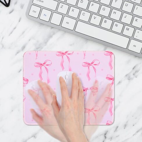 Thinp Bow Mouse Pad, 10 x 8 Inch Square Computer Mouse Pad Small Mouses Pads with Non-Slip Rubber Base Cute Kawaii Mouses Pads Washable Mouse-Mat for Laptop Home Office Gaming Working (Pink) in Saudi Arabia