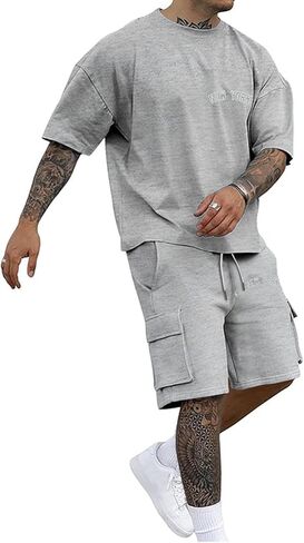 Aniywn Mens 2 Piece Outfits Summer Fashion Athletic Jogging Tracksuit Lightweight Drop Shoulder Oversize Tee Shirt Shorts Set in Saudi Arabia