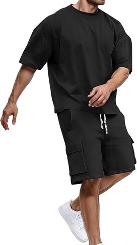 Aniywn Mens 2 Piece Outfits Summer Fashion Athletic Jogging Tracksuit Lightweight Drop Shoulder Oversize Tee Shirt Shorts Set in Saudi Arabia