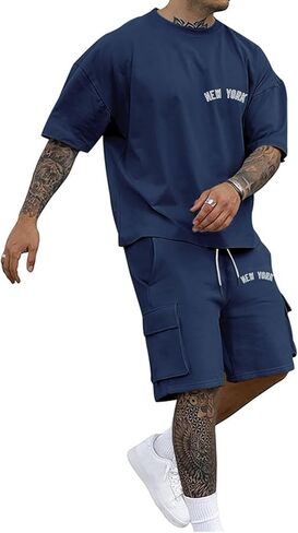 Aniywn Mens 2 Piece Outfits Summer Fashion Athletic Jogging Tracksuit Lightweight Drop Shoulder Oversize Tee Shirt Shorts Set in Saudi Arabia