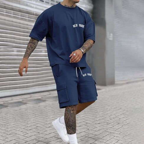 Aniywn Mens 2 Piece Outfits Summer Fashion Athletic Jogging Tracksuit Lightweight Drop Shoulder Oversize Tee Shirt Shorts Set in Saudi Arabia