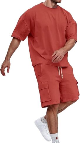 Aniywn Mens 2 Piece Outfits Summer Fashion Athletic Jogging Tracksuit Lightweight Drop Shoulder Oversize Tee Shirt Shorts Set in Saudi Arabia