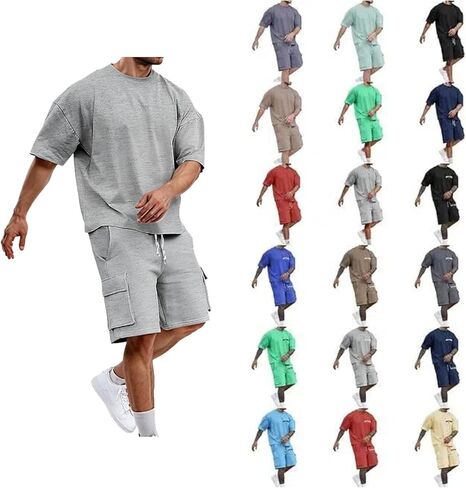 Aniywn Mens 2 Piece Outfits Summer Fashion Athletic Jogging Tracksuit Lightweight Drop Shoulder Oversize Tee Shirt Shorts Set in Saudi Arabia