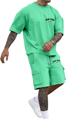 Aniywn Mens 2 Piece Outfits Summer Fashion Athletic Jogging Tracksuit Lightweight Drop Shoulder Oversize Tee Shirt Shorts Set in Saudi Arabia