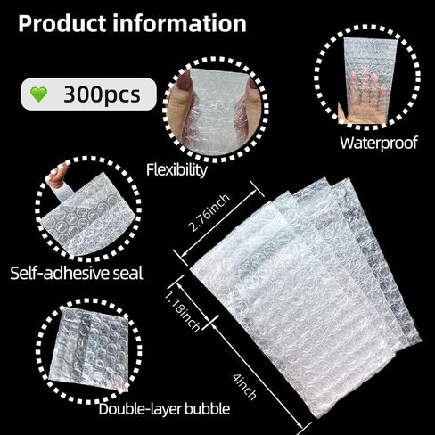 300 Pack 3x4 Inch Bubble Wrap Pouches, Double Walled Clear Self Seal Bubble Bags for Shipping, Thickened Small Cushioning Sleeves for Jewelry Business & Electronic Parts, Peel and Seal in Saudi Arabia