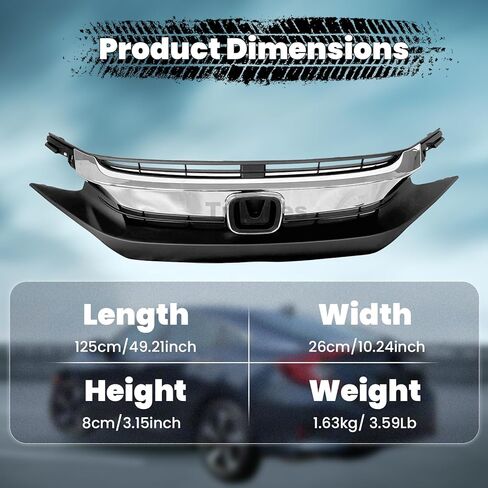 Front Bumper Grille for 2016 2017 2018 Honda Civic, Black with Chrome Molding Front Upper Hood Grill Replacement Part in Saudi Arabia