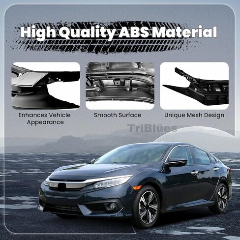 Front Bumper Grille for 2016 2017 2018 Honda Civic, Black with Chrome Molding Front Upper Hood Grill Replacement Part in Saudi Arabia
