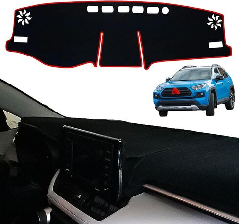 غطاء داش لتويوتا RAV4 2025 2024-2019 غطاء لوحة القيادة حصيرة داش غطاء السجاد حامي - غطاء وحدة التحكم المركزية وسادة حماية من الشمس لملحقات Toyota RAV 4 (أسود) in Kuwait