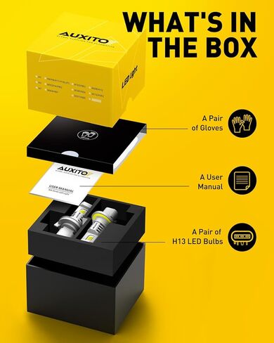 لمبة AUXITO H13، أكثر سطوعًا بنسبة 900%، التوصيل والتشغيل، Canbus جاهز مع مروحة، عبوة من 2 in Kuwait